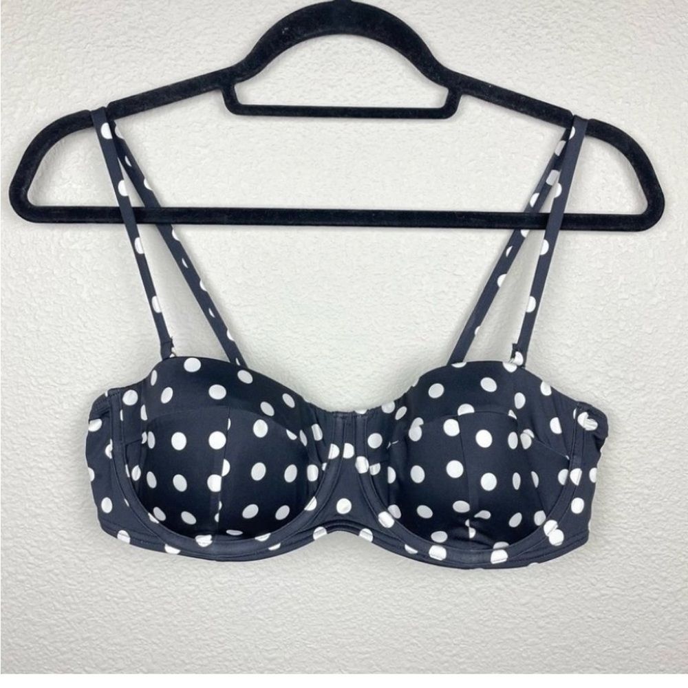 LAND'S END Women's 12 Polka Dot Underwire Swim Top Convertible Black White Bikin